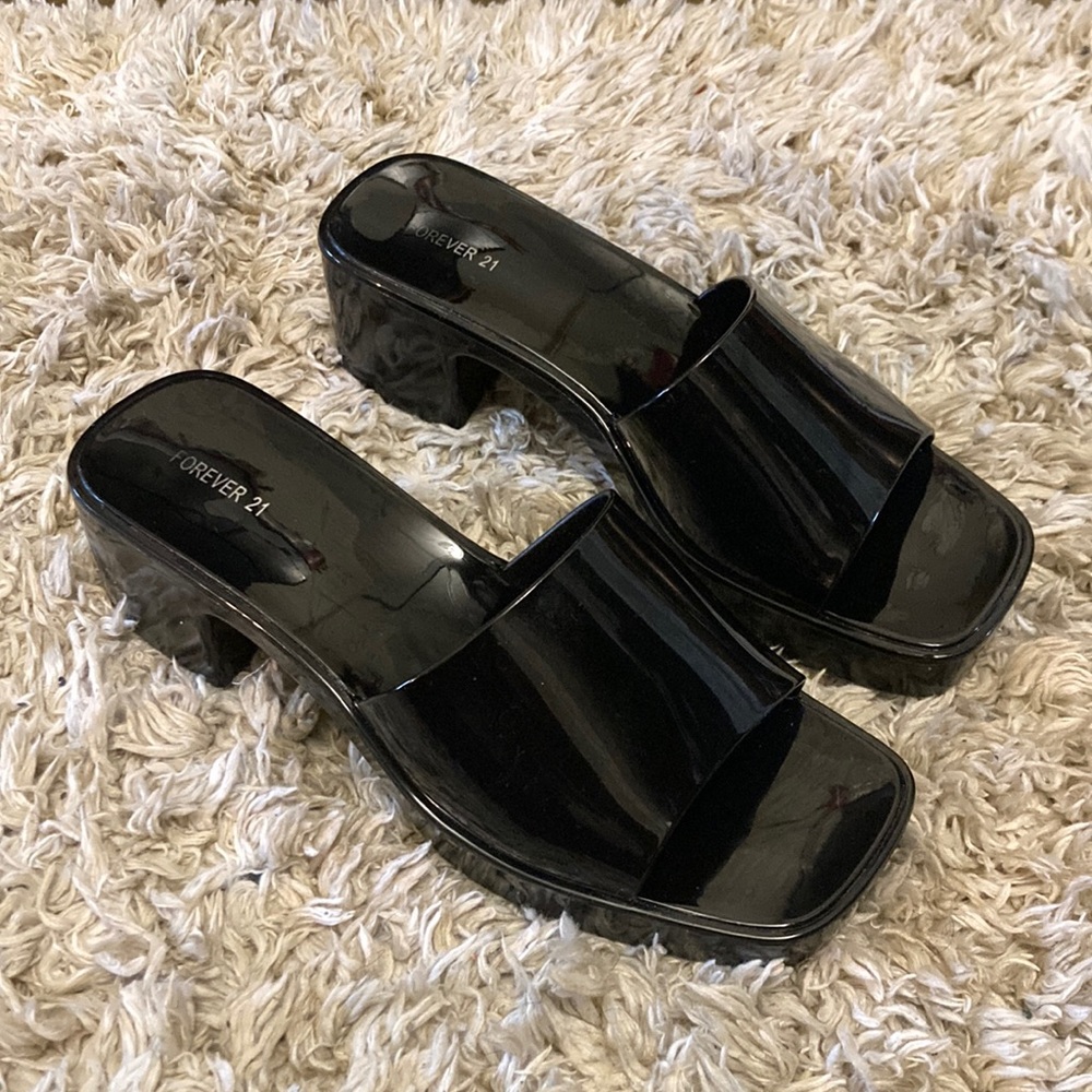 Glossy Black Mule Heels (F21)